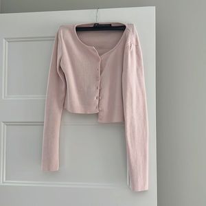 Pink button up cropped top long sleeve